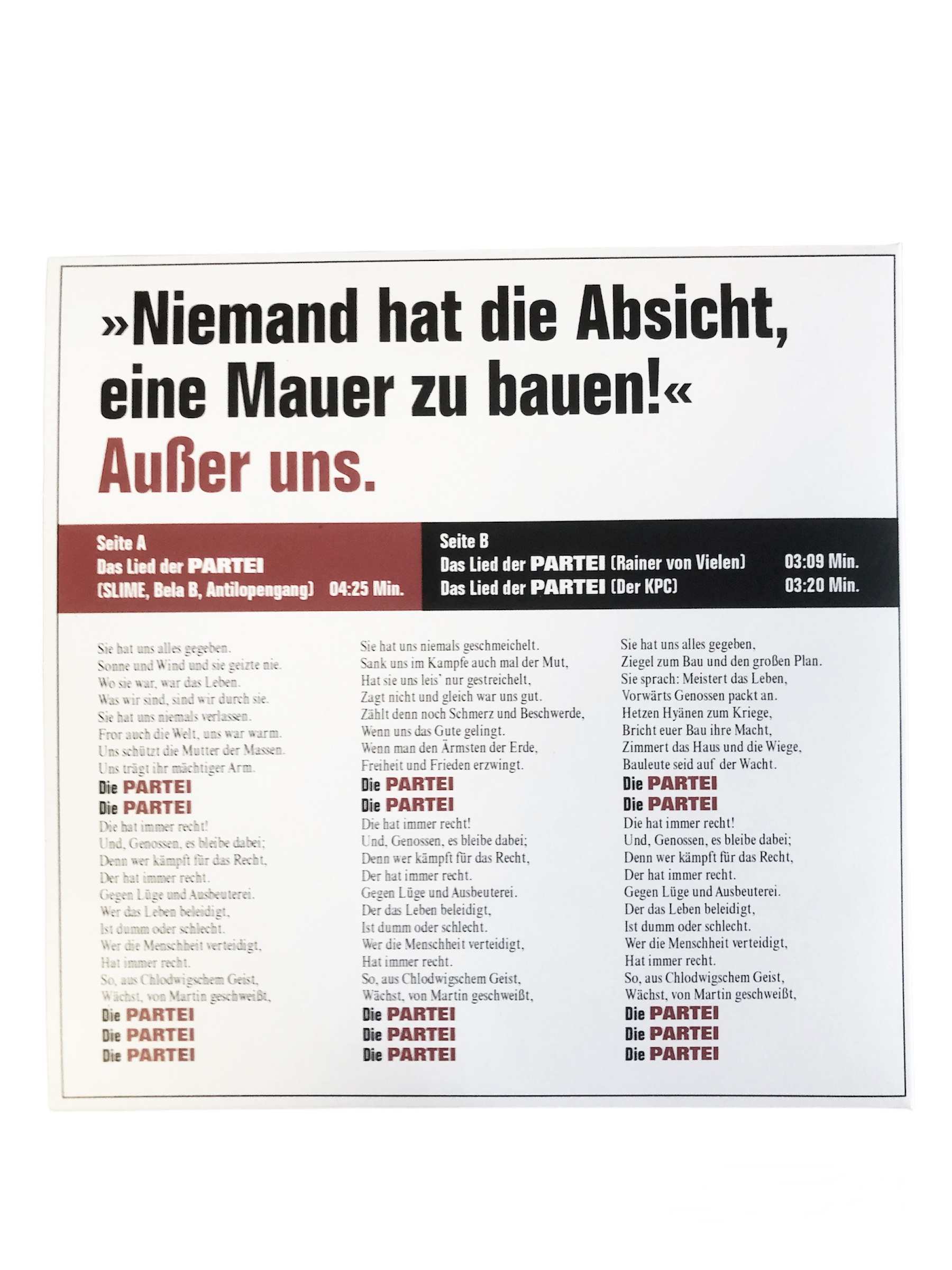 Das Lied der PARTEI Single SW10201